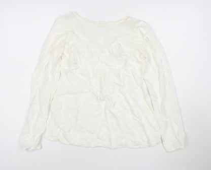 Ghost Women Ivory Viscose Long Sleeve V-Neck Blouse M