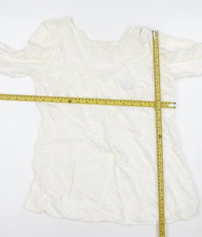 Ghost Women Ivory Viscose Long Sleeve V-Neck Blouse M