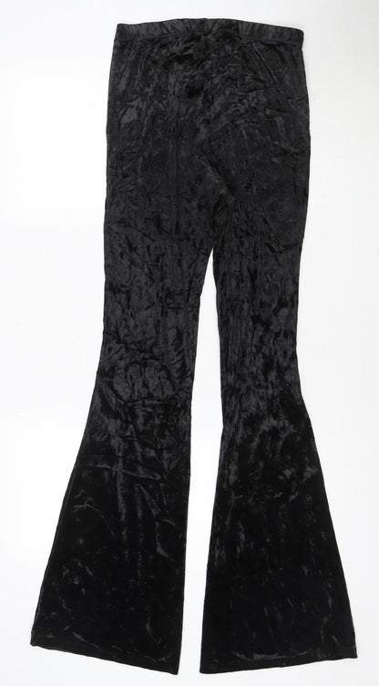 Topshop Women’s Black Velvet Flared Trousers Size 10
