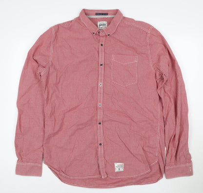 Superdry Men's Red Check Oxford Long Sleeve Cotton Shirt L