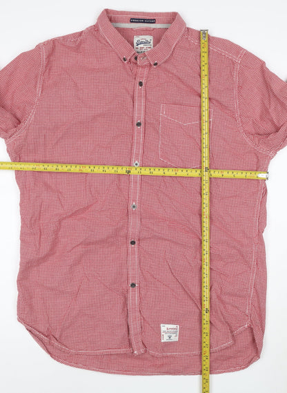 Superdry Men's Red Check Oxford Long Sleeve Cotton Shirt L