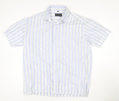 Kurt Muller Men's Blue Striped 2XL Cotton Short Sleeve Shirt