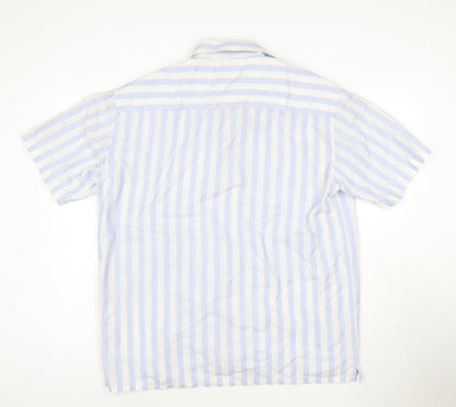 Kurt Muller Men's Blue Striped 2XL Cotton Short Sleeve Shirt