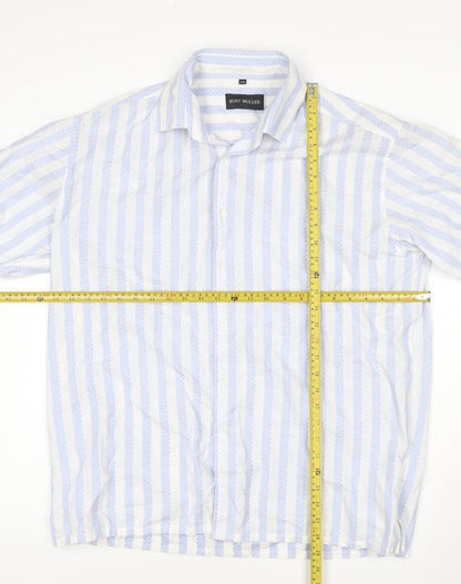 Kurt Muller Men's Blue Striped 2XL Cotton Short Sleeve Shirt