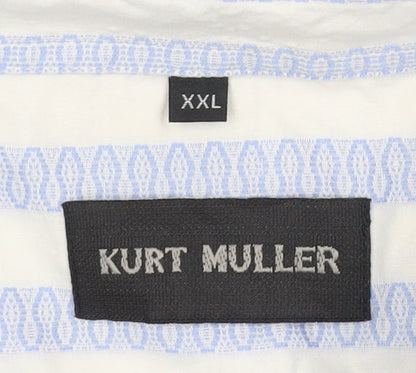 Kurt Muller Men's Blue Striped 2XL Cotton Short Sleeve Shirt