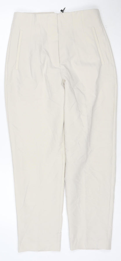 ZARA Women's Beige Straight Leg Trousers M Polyester Blend