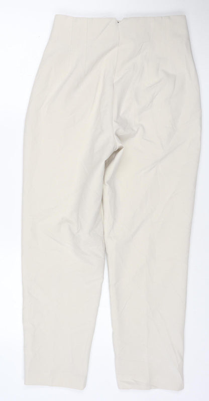 ZARA Women's Beige Straight Leg Trousers M Polyester Blend