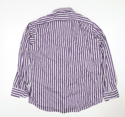 Marks and Spencer Men’s Purple Striped Cotton Long Sleeve Shirt L