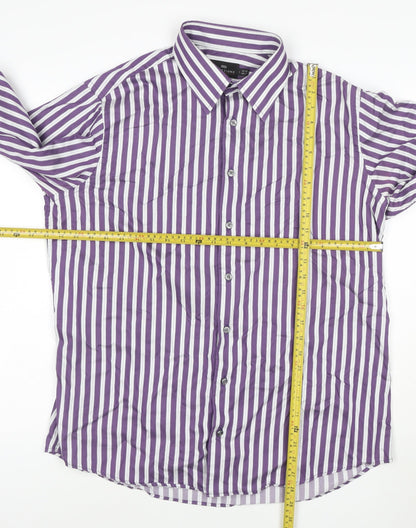 Marks and Spencer Men’s Purple Striped Cotton Long Sleeve Shirt L