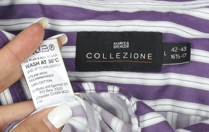 Marks and Spencer Men’s Purple Striped Cotton Long Sleeve Shirt L