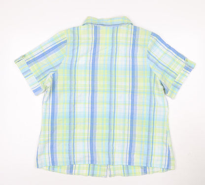 Marks and Spencer Women's Multicoloured Check Cotton Short Sleeve Button-Up Shirt Size 18