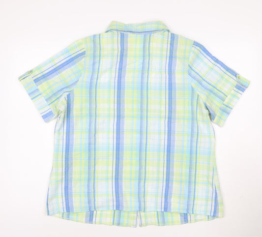 Marks and Spencer Women's Multicoloured Check Cotton Short Sleeve Button-Up Shirt Size 18