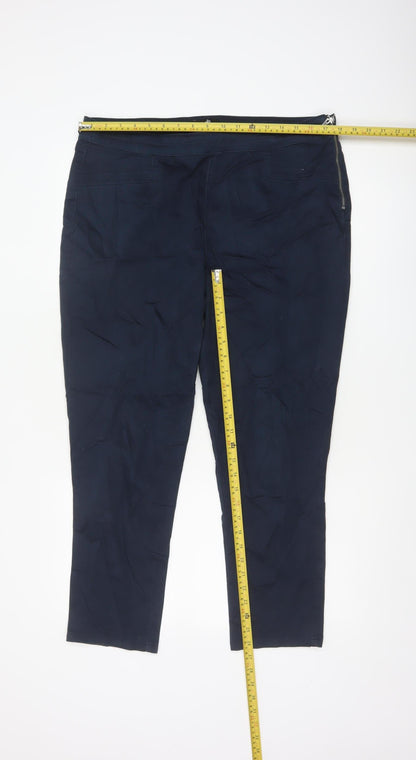 Wallis Womens Navy Blue Slim Trousers UK 16 Cotton Blend