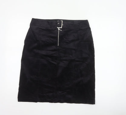 Next Women Black Knee Length Pencil Skirt UK 14 Cotton Stretch