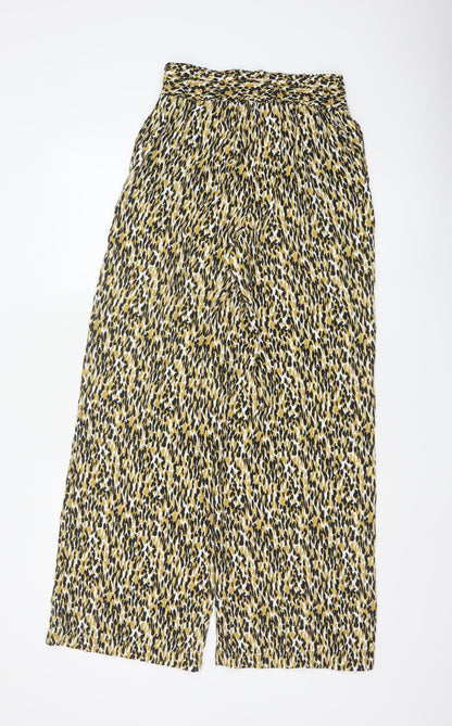 Marks and Spencer Women Ivory Animal Print Wide-Leg Trousers Size 8