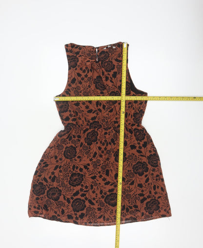 New Look Women Brown Floral A-Line Sleeveless Short Dress Size 8