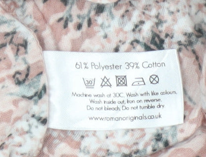 Roman Women’s Pink Floral 3/4 Sleeve V-Neck Tie Hem Blouse Size 16