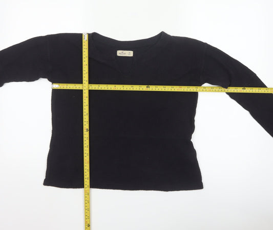 Hollister Womens Black V-Neck Long Sleeve Basic Knit Top XS
