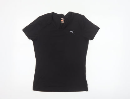 Puma Womens Black V-Neck Slim Fit Polyester T-Shirt Size 14