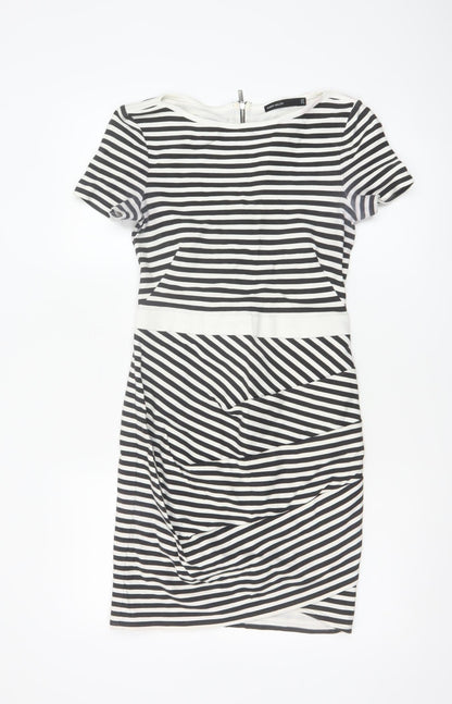 Karen Millen Women Black White Stripe Bodycon Dress Size 10