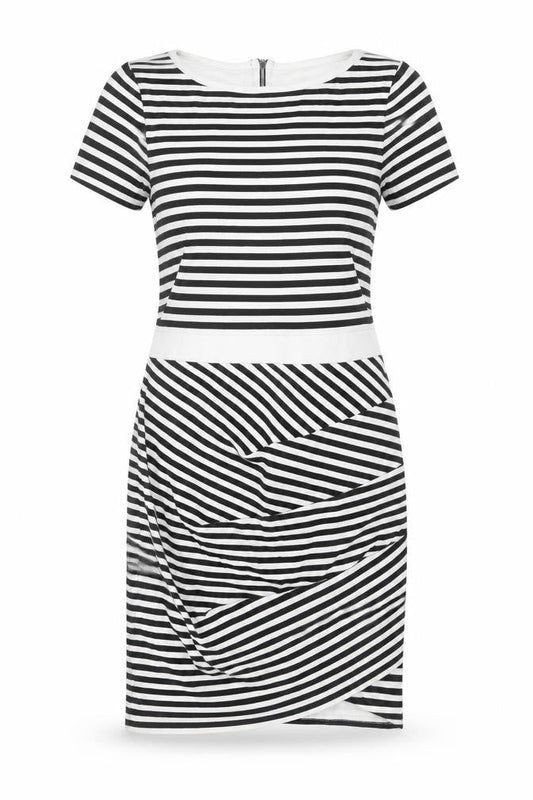 Karen Millen Women Black White Stripe Bodycon Dress Size 10