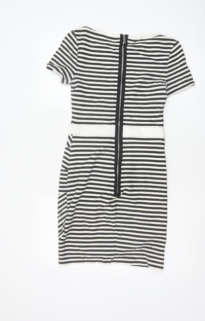 Karen Millen Women Black White Stripe Bodycon Dress Size 10