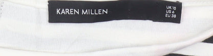 Karen Millen Women Black White Stripe Bodycon Dress Size 10