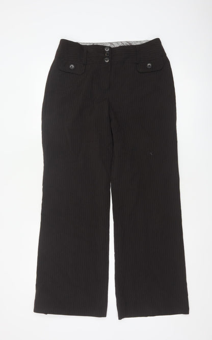 Marks and Spencer Womens Black Pinstripe Wide-Leg Trousers Size 10