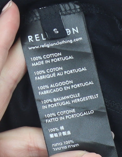 Religion London Men's Black Graphic Print Cotton T-Shirt Size S