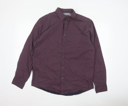 Ben Sherman Men’s Red Geometric Long Sleeve Cotton Shirt L
