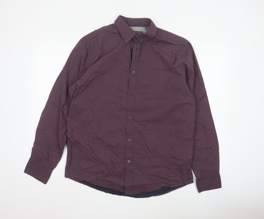 Ben Sherman Men’s Red Geometric Long Sleeve Cotton Shirt L