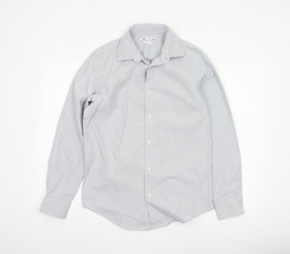 Zara Mens Grey Slim Fit Long Sleeve Button-Up Shirt Size M
