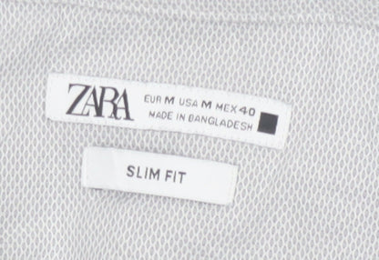 Zara Mens Grey Slim Fit Long Sleeve Button-Up Shirt Size M