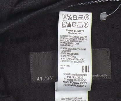 Marks and Spencer Men's Black Slim Fit Trousers 34x33 Business Work Pants