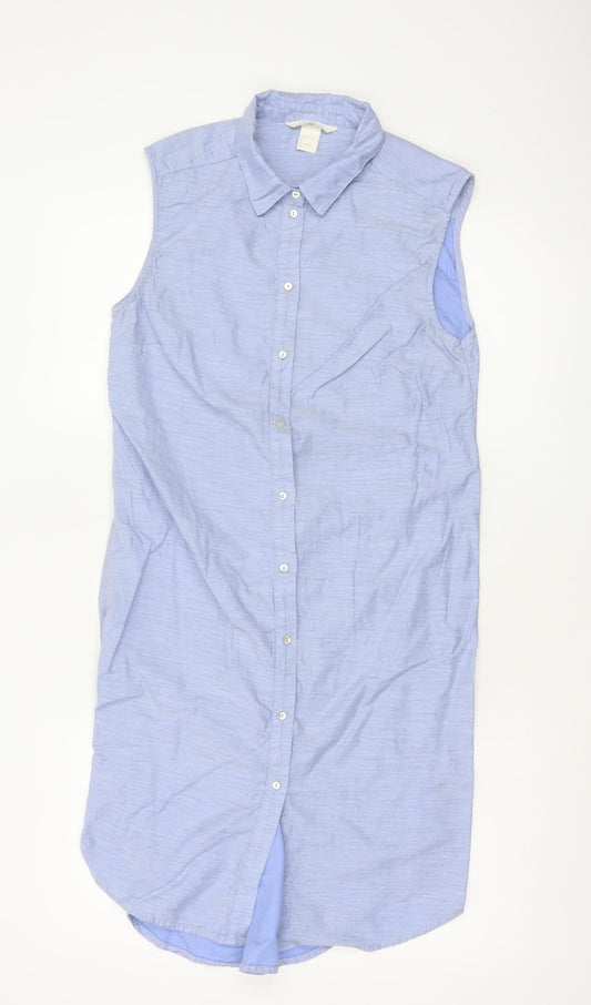H&M Women Blue Cotton Sleeveless Shirt Dress Size 8