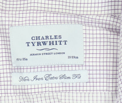 Charles Tyrwhitt Men's Purple Check Non-Iron Extra Slim Fit Shirt 15.5in