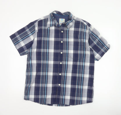 Fat Face Mens Blue Check Short Sleeve Button-Up Shirt M
