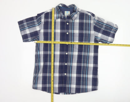 Fat Face Mens Blue Check Short Sleeve Button-Up Shirt M
