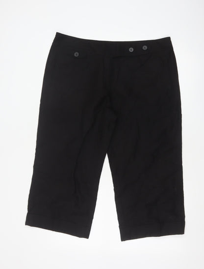 Marks and Spencer Women Black Linen Blend Capri Trousers Size 16