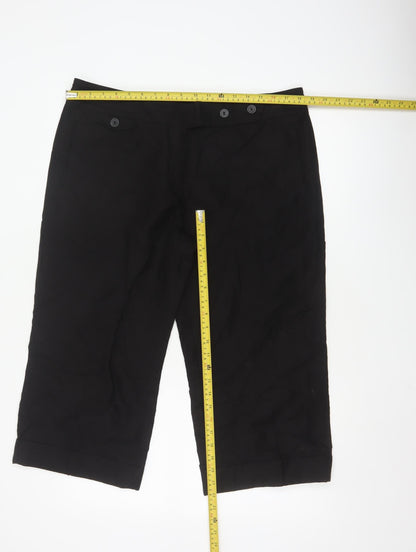 Marks and Spencer Women Black Linen Blend Capri Trousers Size 16
