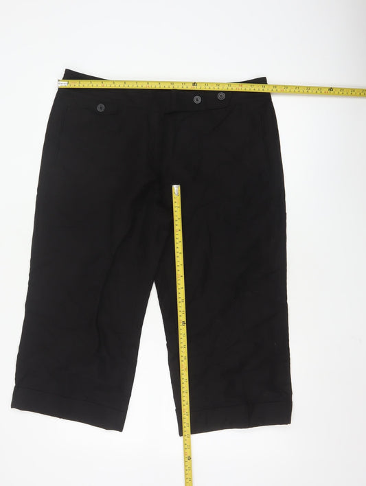 Marks and Spencer Women Black Linen Blend Capri Trousers Size 16