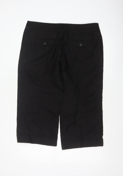 Marks and Spencer Women Black Linen Blend Capri Trousers Size 16
