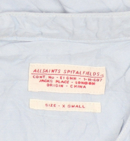 AllSaints Men’s Blue Slim Fit Cotton Long Sleeve Band Collar Shirt XS