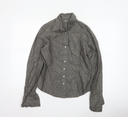 TM Lewin Women Grey Paisley Cotton Long Sleeve Button-Up Shirt Size 12