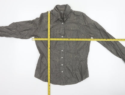 TM Lewin Women Grey Paisley Cotton Long Sleeve Button-Up Shirt Size 12