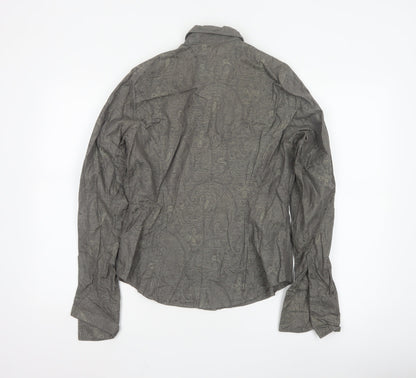 TM Lewin Women Grey Paisley Cotton Long Sleeve Button-Up Shirt Size 12