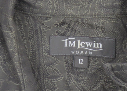 TM Lewin Women Grey Paisley Cotton Long Sleeve Button-Up Shirt Size 12