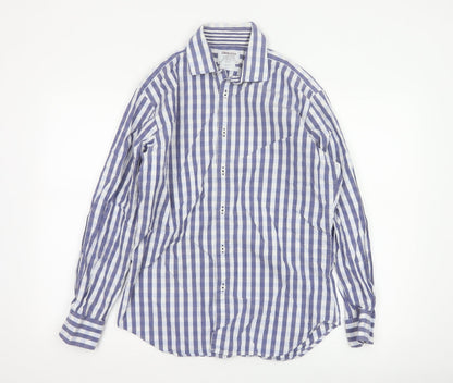 T.M.Lewin Men's Blue Check Slim Fit Cotton Long Sleeve Shirt 15.5in