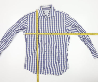 T.M.Lewin Men's Blue Check Slim Fit Cotton Long Sleeve Shirt 15.5in