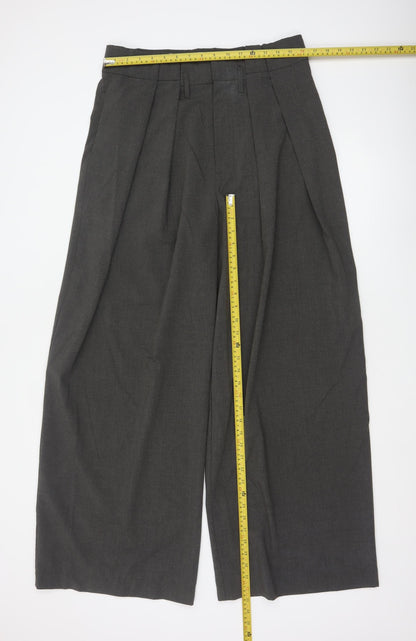 Zara Women Grey Wide-Leg Pleated High-Rise Trousers Size 14